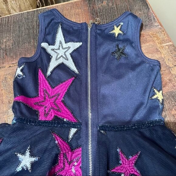 Hannah Banana Navy Blue Sequins and Multicolored Stars Tulle Layered Dress - Picture 4 of 11